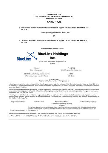 Thumbnail Bluelinx 10-Q Quarterly Report FY2017 