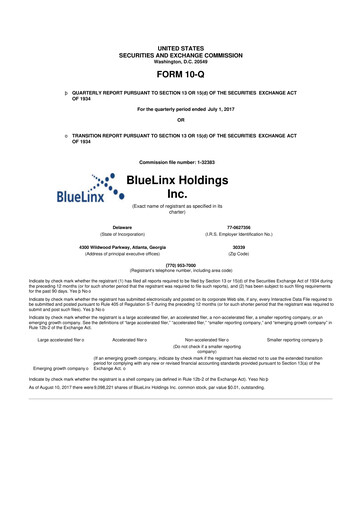 Thumbnail Bluelinx 10-Q Quarterly Report FY2017 