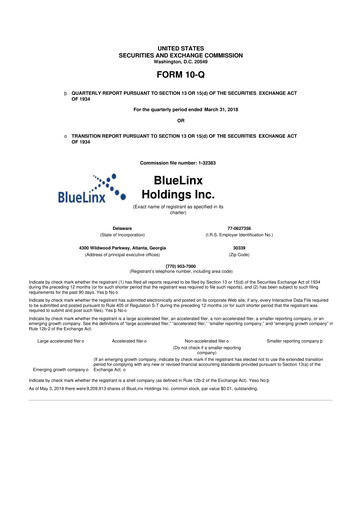 Thumbnail Bluelinx 10-Q Quarterly Report FY2018 
