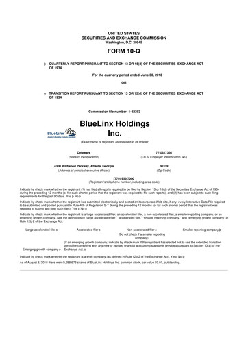 Thumbnail Bluelinx 10-Q Quarterly Report FY2018 