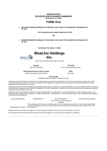 Thumbnail Bluelinx 10-Q Quarterly Report FY2018 