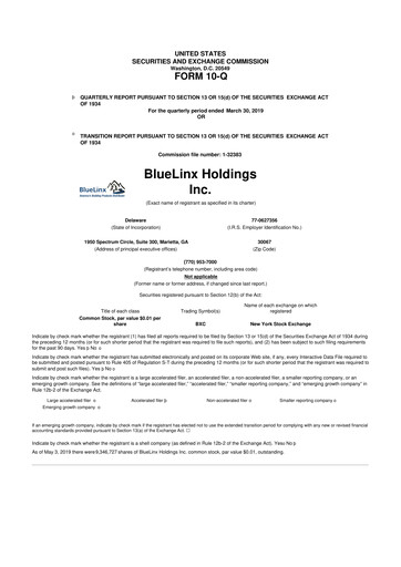 Thumbnail Bluelinx 10-Q Quarterly Report FY2019 