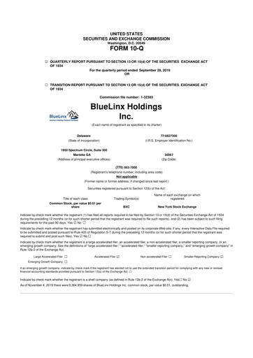 Thumbnail Bluelinx 10-Q Quarterly Report FY2019 