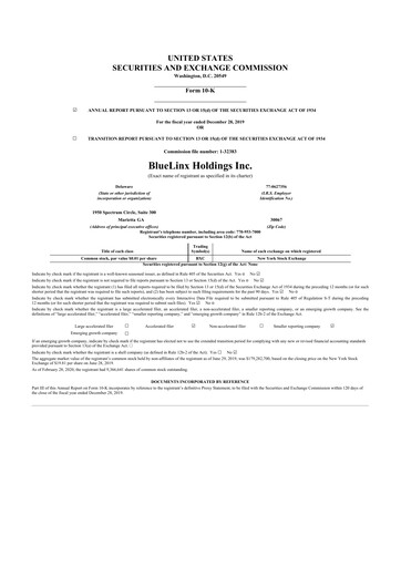 Thumbnail Bluelinx 10-K Annual Report 2019