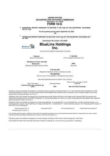 Thumbnail Bluelinx 10-Q Quarterly Report FY2020 