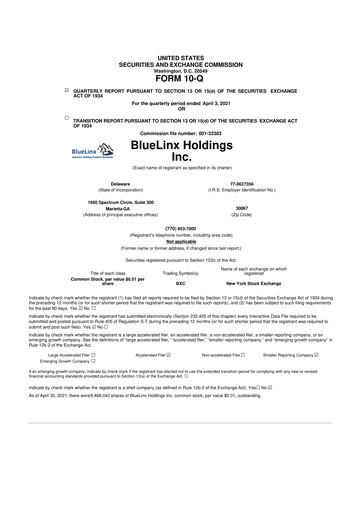 Thumbnail Bluelinx 10-Q Quarterly Report FY2021 
