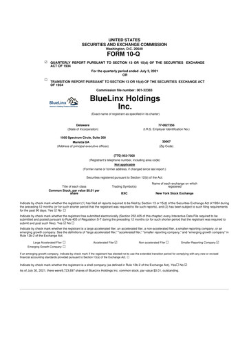 Thumbnail Bluelinx 10-Q Quarterly Report FY2021 