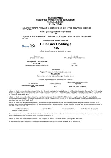 Thumbnail Bluelinx 10-Q Quarterly Report FY2022 