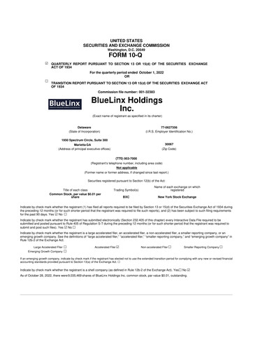 Thumbnail Bluelinx 10-Q Quarterly Report FY2022 
