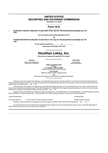 Thumbnail Houlihan Lokey
 10-Q Quarterly Report FY2016 