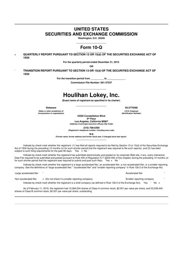 Thumbnail Houlihan Lokey
 10-Q Quarterly Report FY2016 