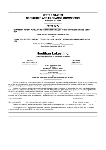 Thumbnail Houlihan Lokey
 10-Q Quarterly Report FY2017 