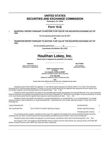 Thumbnail Houlihan Lokey
 10-Q Quarterly Report FY2018 
