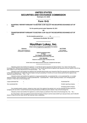 Thumbnail Houlihan Lokey
 10-Q Quarterly Report FY2019 