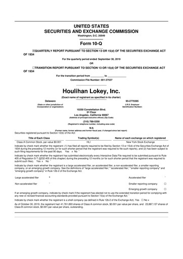 Thumbnail Houlihan Lokey
 10-Q Quarterly Report FY2020 