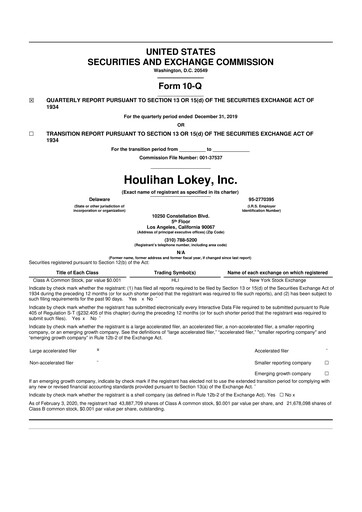 Thumbnail Houlihan Lokey
 10-Q Quarterly Report FY2020 