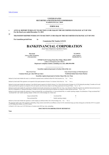 Thumbnail BankFinancial 10-K Annual Report 2012