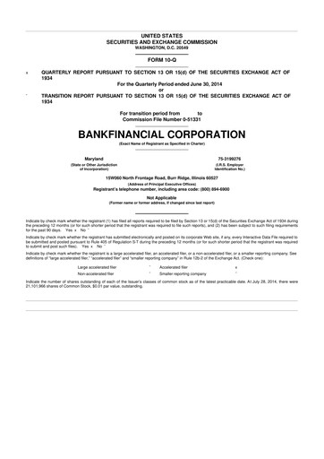 Thumbnail BankFinancial 10-Q Quarterly Report FY2014 