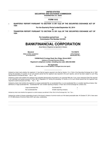 Thumbnail BankFinancial 10-Q Quarterly Report FY2014 