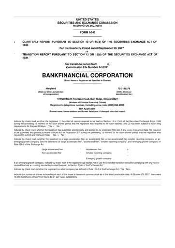 Thumbnail BankFinancial 10-Q Quarterly Report FY2017 