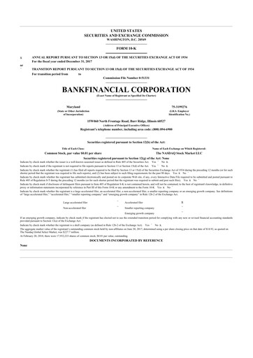 Thumbnail BankFinancial 10-K Annual Report 2017