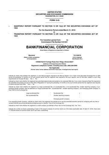 Thumbnail BankFinancial 10-Q Quarterly Report FY2018 