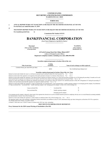 Thumbnail BankFinancial 10-K Annual Report 2019