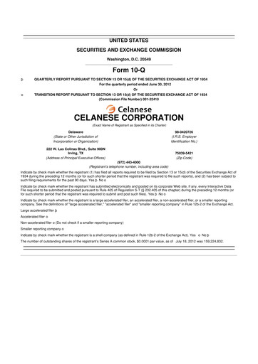 Thumbnail Celanese 10-Q Quarterly Report FY2012 