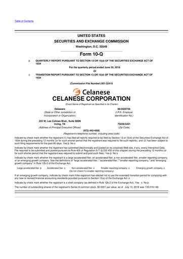 Thumbnail Celanese 10-Q Quarterly Report FY2018 