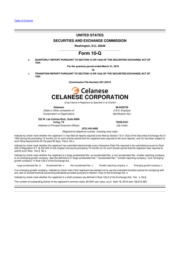 Thumbnail Celanese 10-Q Quarterly Report FY2019 