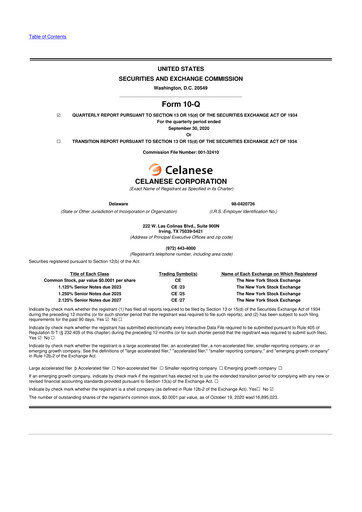 Thumbnail Celanese 10-Q Quarterly Report FY2020 