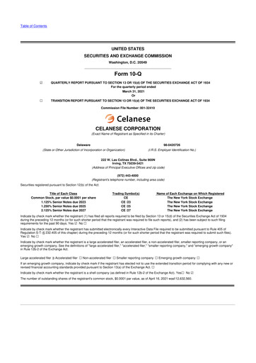 Thumbnail Celanese 10-Q Quarterly Report FY2021 