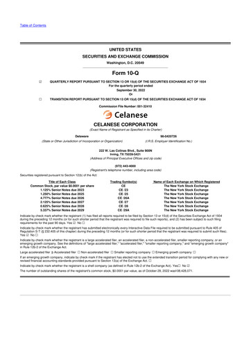 Thumbnail Celanese 10-Q Quarterly Report FY2022 