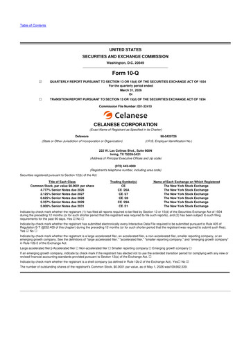 Thumbnail Celanese 10-Q Quarterly Report FY 