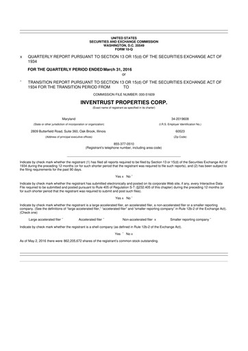 Thumbnail InvenTrust Properties 10-Q Quarterly Report FY2016 