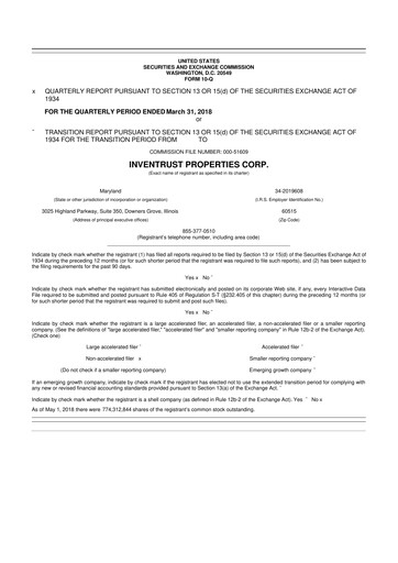 Thumbnail InvenTrust Properties 10-Q Quarterly Report FY2018 