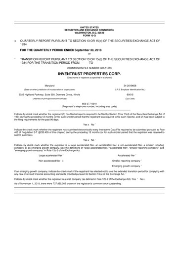 Thumbnail InvenTrust Properties 10-Q Quarterly Report FY2018 