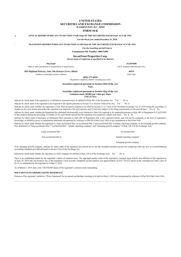 Thumbnail InvenTrust Properties 10-K Annual Report 2018