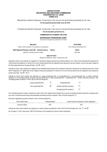 Thumbnail InvenTrust Properties 10-Q Quarterly Report FY2019 