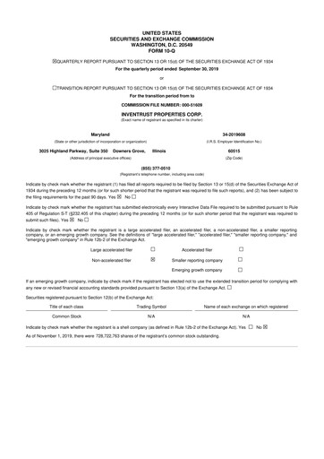 Thumbnail InvenTrust Properties 10-Q Quarterly Report FY2019 