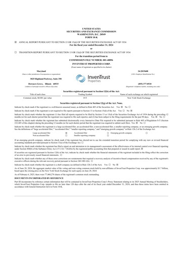 Thumbnail InvenTrust Properties 10-K Annual Report 2024