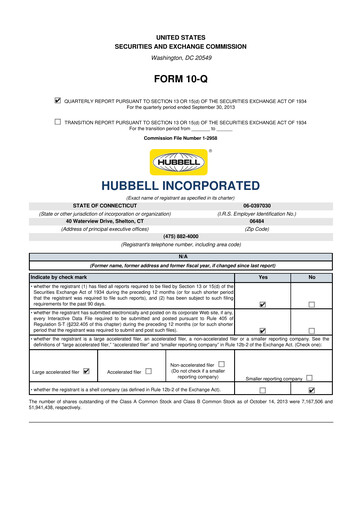 Thumbnail Hubbell 10-Q Quarterly Report FY2013 