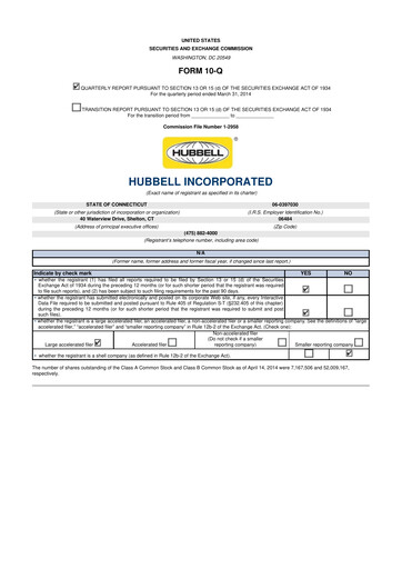 Thumbnail Hubbell 10-Q Quarterly Report FY2014 