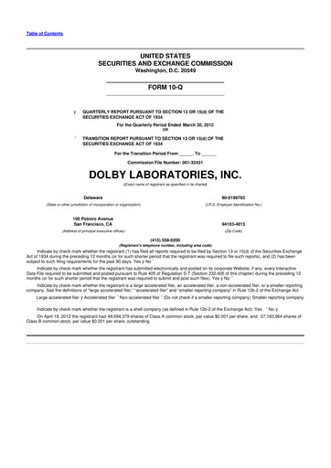 Thumbnail Dolby 10-Q Quarterly Report FY2012 