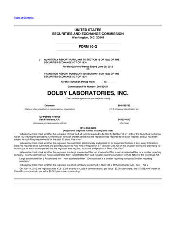 Thumbnail Dolby 10-Q Quarterly Report FY2012 