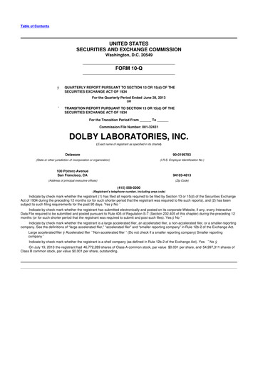 Thumbnail Dolby 10-Q Quarterly Report FY2013 