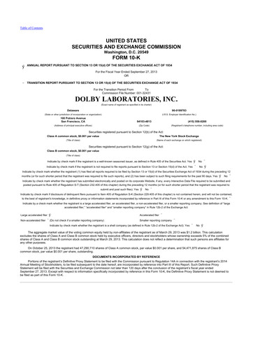 Miniature Dolby 10-K Rapport annuel 2013