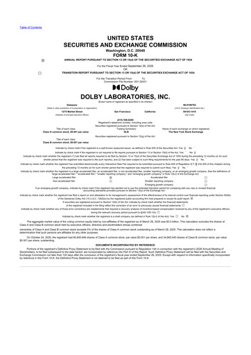 Miniature Dolby 10-K Rapport annuel 2025