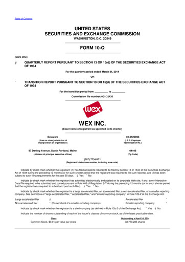 Thumbnail WEX 10-Q Quarterly Report FY2014 