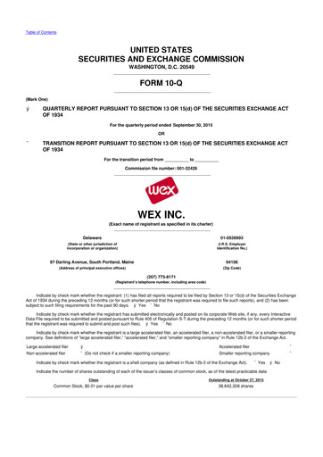 Thumbnail WEX 10-Q Quarterly Report FY2015 